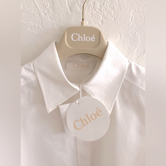 NWT CHLOE MILK WHITE COTTON BUTTON DOWN SHIRT DRESS SIZE 36 - Picture 9 of 16